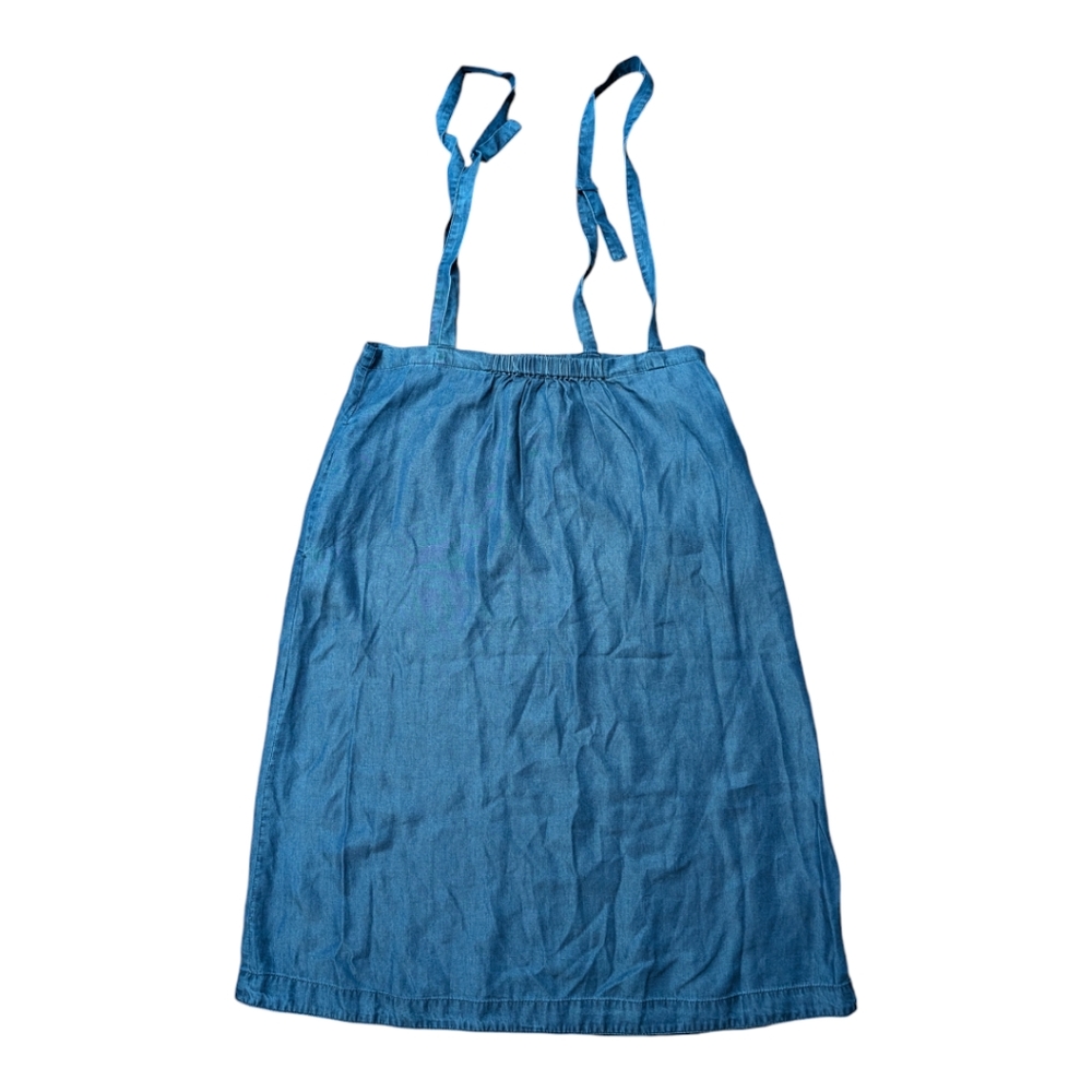 Oak +fort 100%  tencel denim chambray skirtall skirt with straps size M pockets - Picture 5 of 9